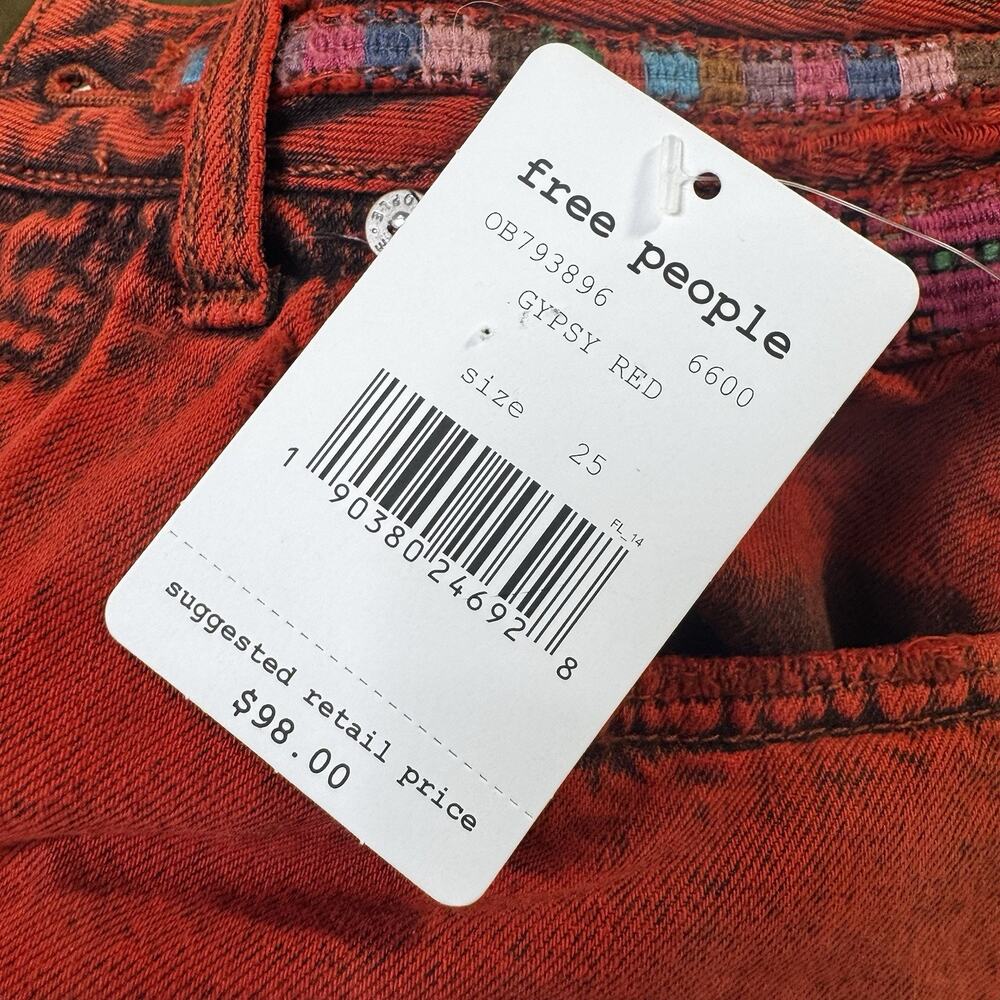 Free People Red Distressed Cutoff Shorts Button Fly Boho Festival Y2K 25 NWT - Picture 8 of 10
